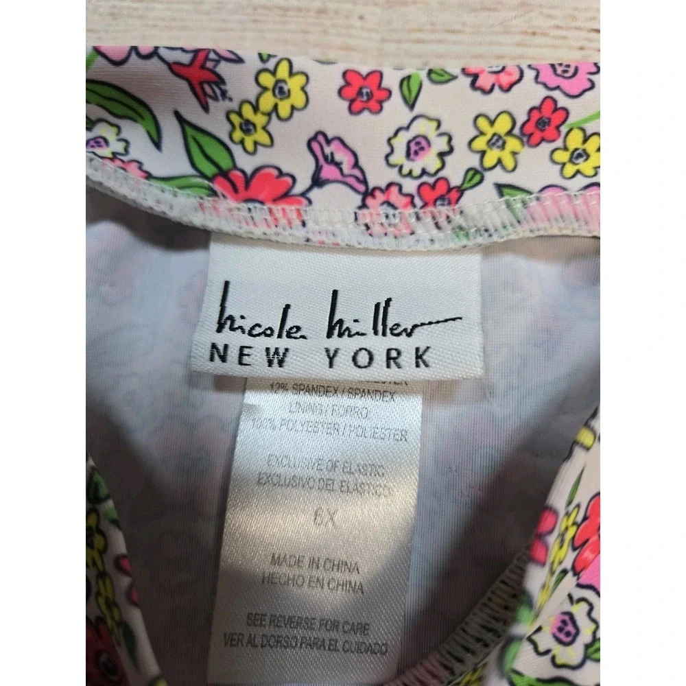 Nicole Miller New York Girl's Floral  Print RashGuard Swim Top Size 6X Pink